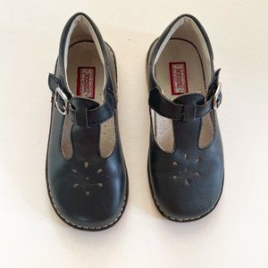 L'Amour Joy Classic Leather Stitch Down T-Strap Mary Jane in Navy - Youth Size 1